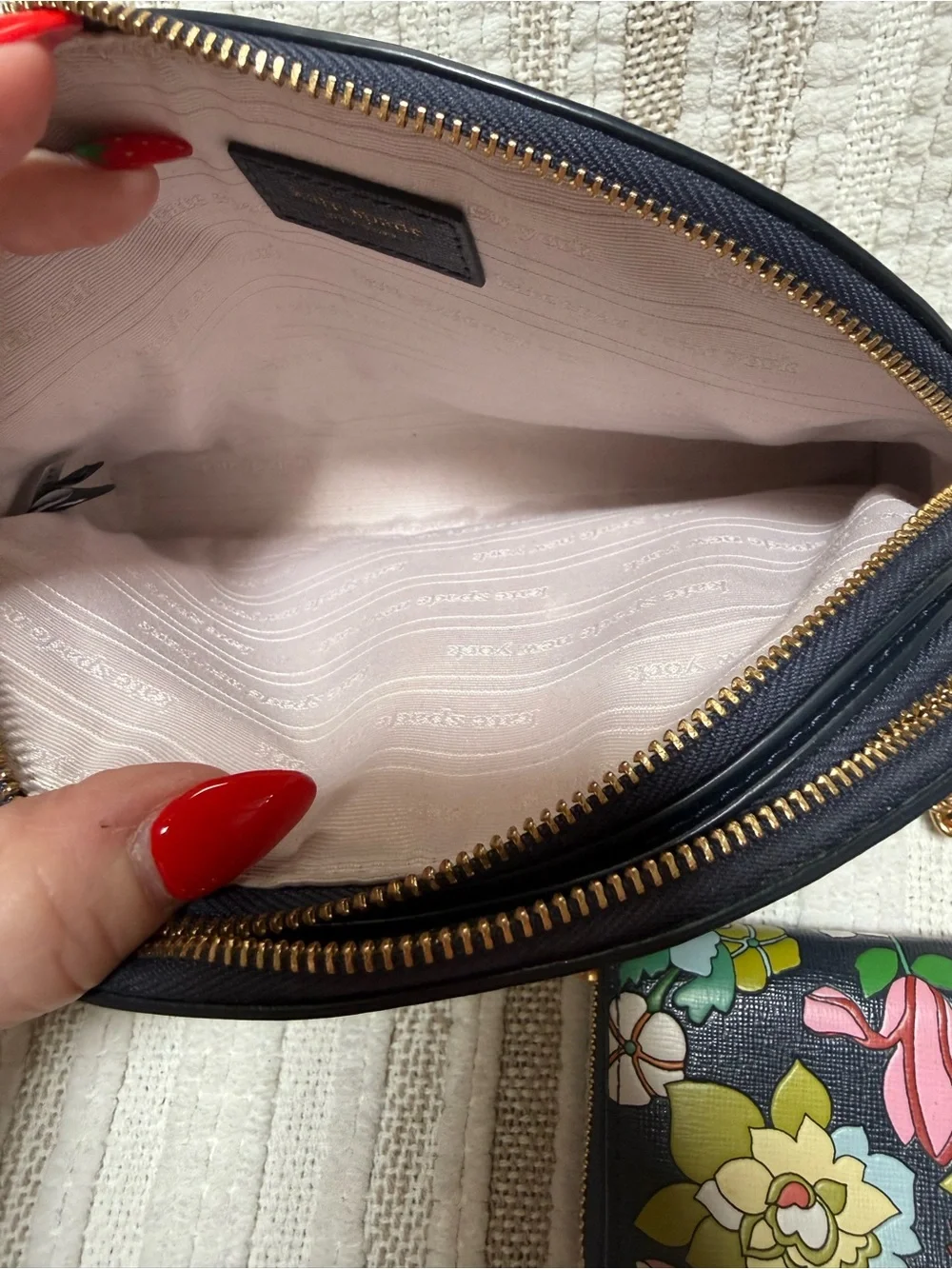 kate spade Navy Floral Dome Crossbody and wallet with Flowers and Gold Hardware